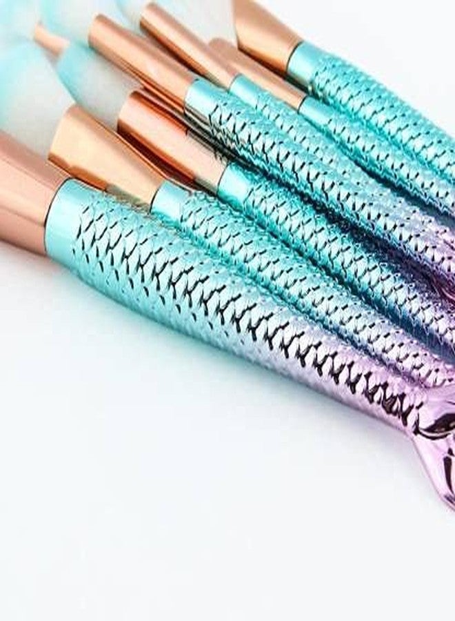 ليلي مجموعة فرش مكياج احترافية ثلاثية الأبعاد على شكل حورية البحر، عبوة ملونة من 10 فرش تجميلية للوجه والعينين، بودرة، كريم أساس، أحمر خدود (جودة عالية) - Image 4