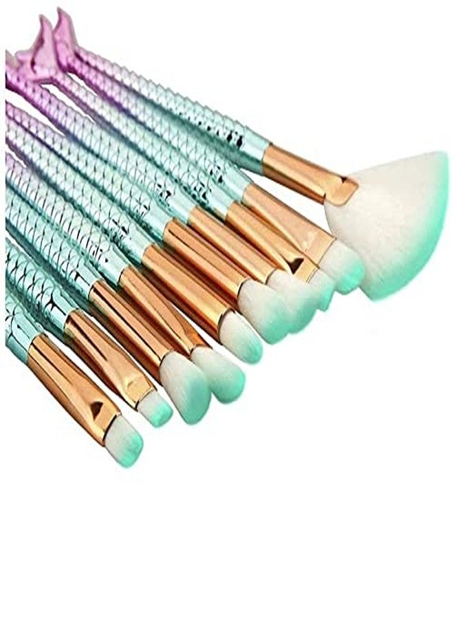 ليلي مجموعة فرش مكياج احترافية ثلاثية الأبعاد على شكل حورية البحر، عبوة ملونة من 10 فرش تجميلية للوجه والعينين، بودرة، كريم أساس، أحمر خدود (جودة عالية) - Image 1