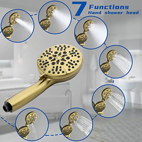 DIFEINI Dual Shower Faucet Set with Tub Spout Tub and Shower Faucet Set Complete Dual Shower Head and Handheld Combo Shower System with Tub Spout Tub and Shower Trim Kit Brushed Gold - Image 4