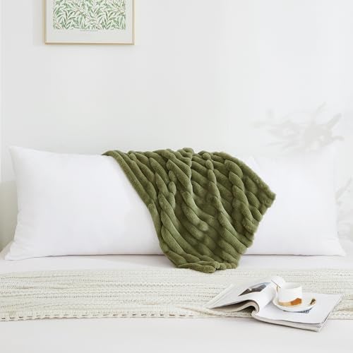 Memfydu Full Body Pillow with Fluffy Stripe Faux Fur Removable Cover, Long Bed Pillow Adult 20x54 Inches for Side Sleeper and Pregnancy, Sage. - Image 2