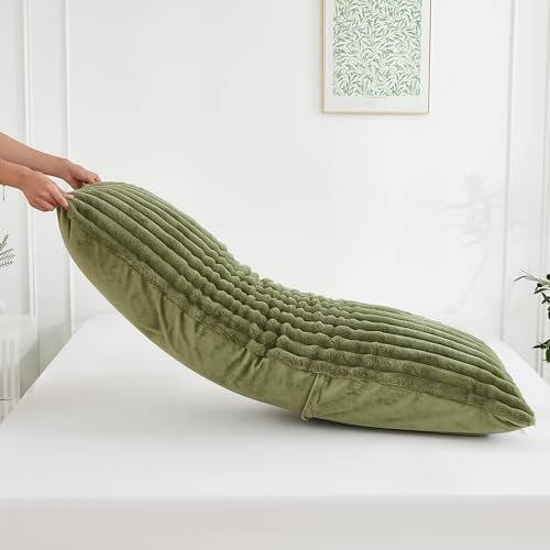 Memfydu Full Body Pillow with Fluffy Stripe Faux Fur Removable Cover, Long Bed Pillow Adult 20x54 Inches for Side Sleeper and Pregnancy, Sage. - Image 5