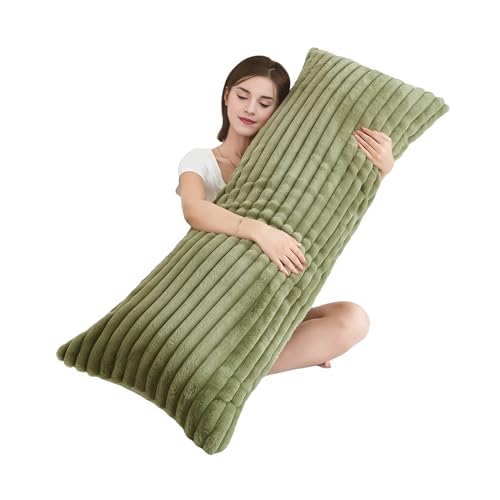 Memfydu Full Body Pillow with Fluffy Stripe Faux Fur Removable Cover, Long Bed Pillow Adult 20x54 Inches for Side Sleeper and Pregnancy, Sage. - Image 1