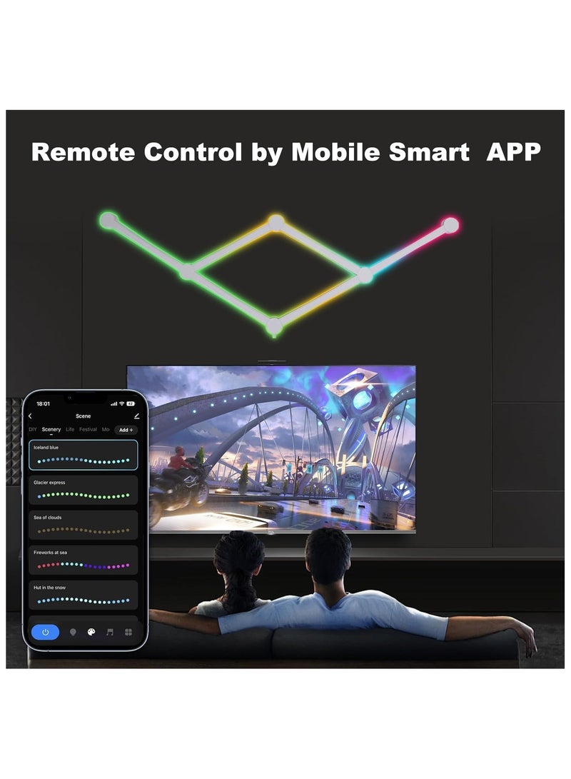 بيوينتي 6 خطوط إضاءة LED ذكية BT RGB، أشرطة إضاءة LED ملونة قابلة للتعتيم، مزامنة الموسيقى، غرفة الألعاب، غرفة النوم (أبيض) - Image 4