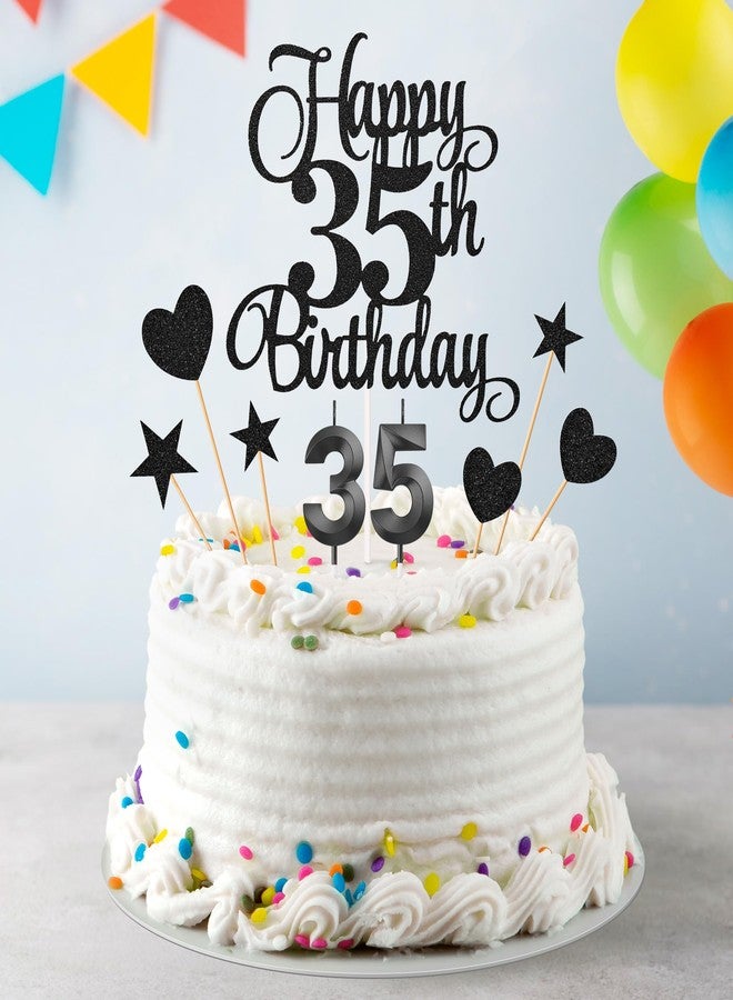 Lecferrarc 35th Birthday Cake Toppers, 35th Birthday Candles Numeral Candles and Glitter Cake Decorations Toppers Set for Party Supplies (Black) - Image 5