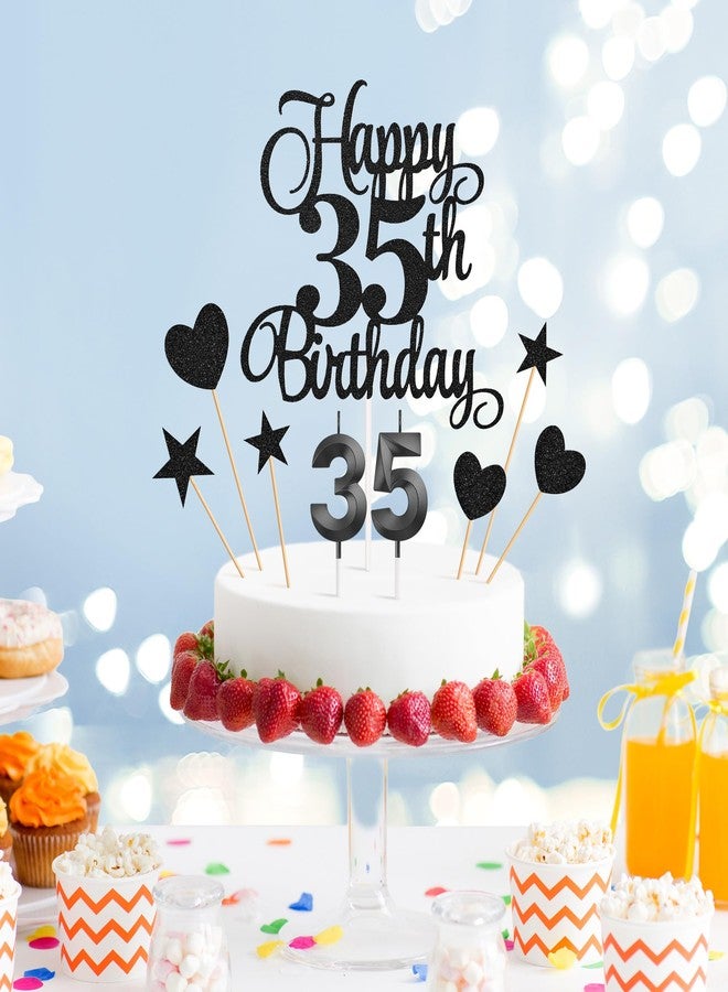 Lecferrarc 35th Birthday Cake Toppers, 35th Birthday Candles Numeral Candles and Glitter Cake Decorations Toppers Set for Party Supplies (Black) - Image 3