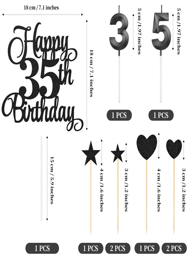 Lecferrarc 35th Birthday Cake Toppers, 35th Birthday Candles Numeral Candles and Glitter Cake Decorations Toppers Set for Party Supplies (Black) - Image 2