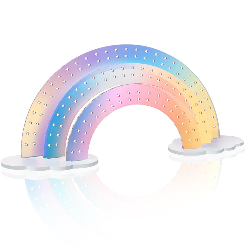 NiHome 3-Tier Iridescent Acrylic Rainbow Earring Organizer, Lightweight & Durable Design 140 Holes for 70 Pairs, Unique Front Row for Special Earrings, 11.8" W x 6.25" H - Image 1