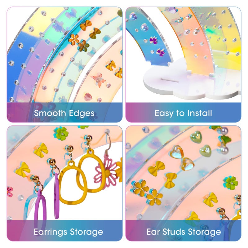 NiHome 3-Tier Iridescent Acrylic Rainbow Earring Organizer, Lightweight & Durable Design 140 Holes for 70 Pairs, Unique Front Row for Special Earrings, 11.8" W x 6.25" H - Image 4
