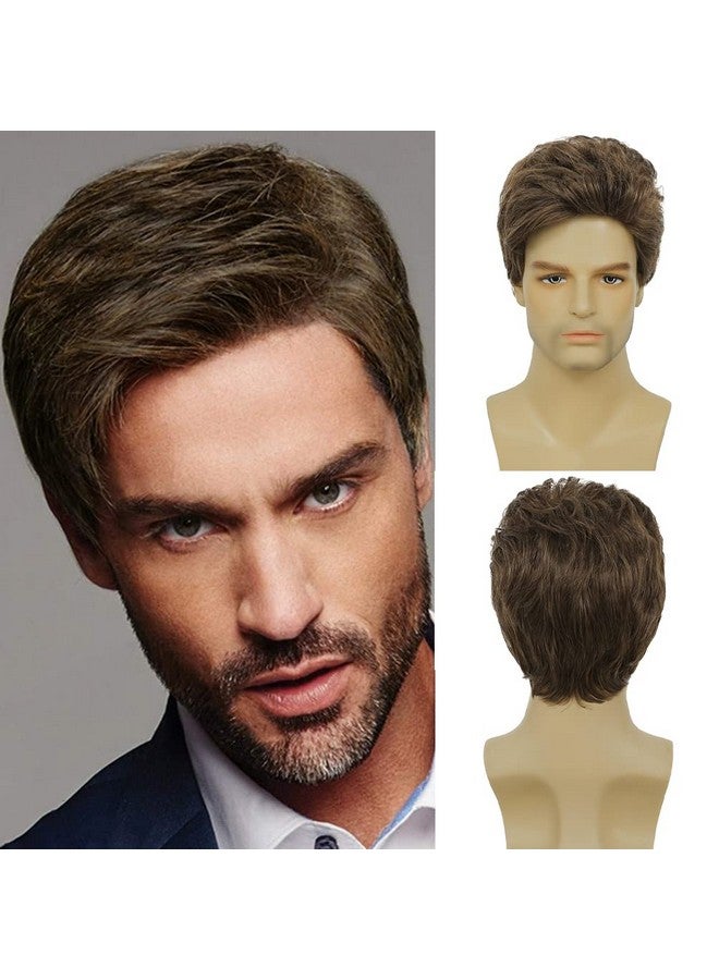Swiking Wiking Mens Short Brown Wig Layered Synthetic Reality Hair 80S Costume Wigs Daily Replacement Wig For Male Guy (Brown) - Image 1
