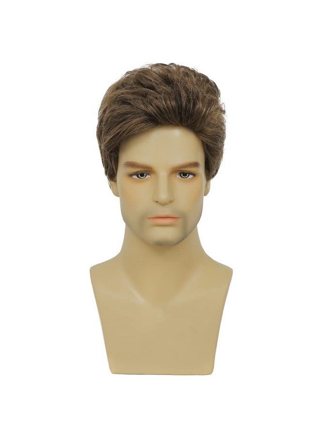 Swiking Wiking Mens Short Brown Wig Layered Synthetic Reality Hair 80S Costume Wigs Daily Replacement Wig For Male Guy (Brown) - Image 3