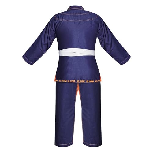 Zafco Sports Brazilian Jiu Jitsu, Kids Jiu Jitsu Gi Children BJJ Gi Grappling Kimonos Lightweight White Belt (Navy/Orange, K1) - Image 4