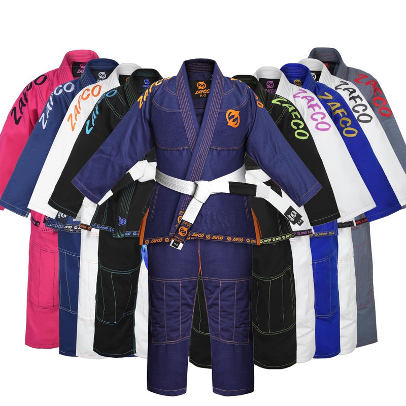 Zafco Sports Brazilian Jiu Jitsu, Kids Jiu Jitsu Gi Children BJJ Gi Grappling Kimonos Lightweight White Belt (Navy/Orange, K1) - Image 5