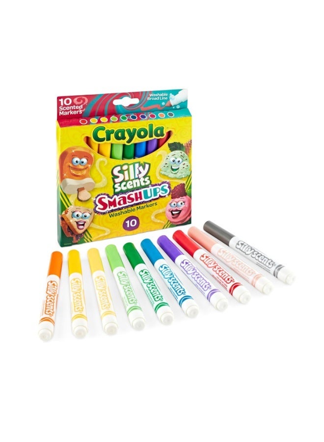 كرايولا أقلام تلوين رفيعة وقابلة للغسل من Crayola Silly Scents - أقلام ذات رأس عريض ومعطرة، تتميز بألوان نابضة بالحياة وروائح ممتعة - عبوة من 10 قطع - Image 1