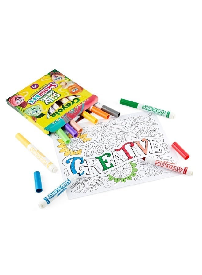 كرايولا أقلام تلوين رفيعة وقابلة للغسل من Crayola Silly Scents - أقلام ذات رأس عريض ومعطرة، تتميز بألوان نابضة بالحياة وروائح ممتعة - عبوة من 10 قطع - Image 5