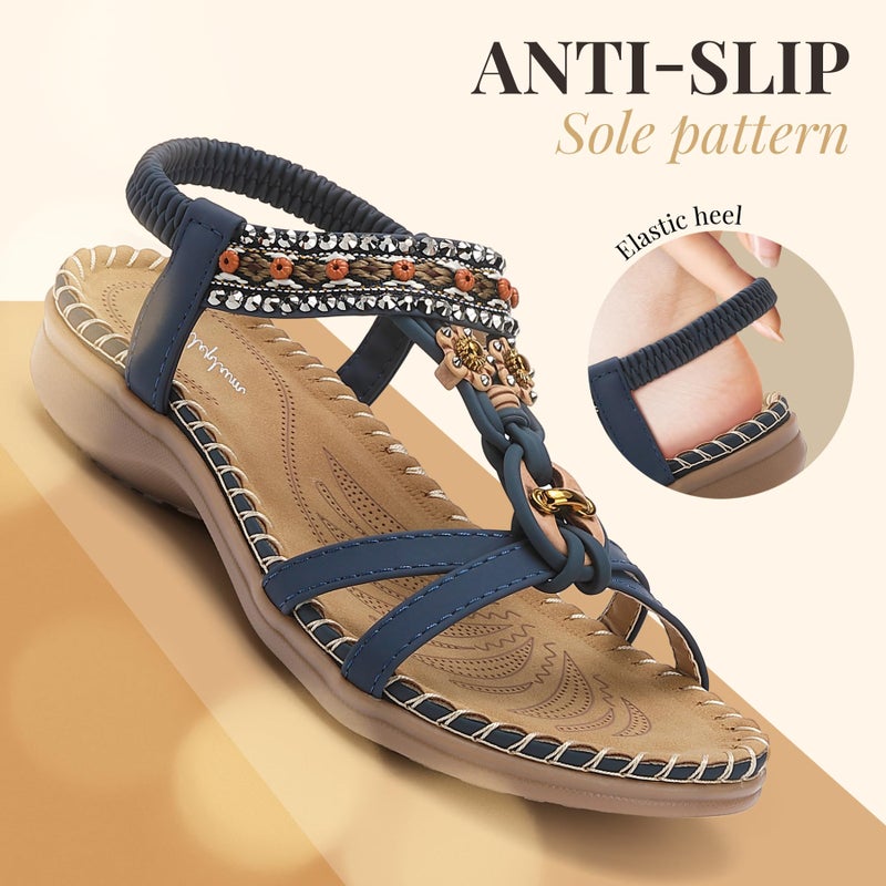 Littleplum Sandals for Women Arch Support Handmade Sandals Women's Summer Beach Sandals Comfort Walking Shoes Bohemian Flip Flops Womens Sandals Blue Size 10 - Image 3