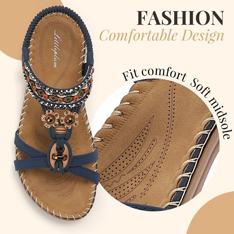 Littleplum Sandals for Women Arch Support Handmade Sandals Women's Summer Beach Sandals Comfort Walking Shoes Bohemian Flip Flops Womens Sandals Blue Size 10 - Image 5