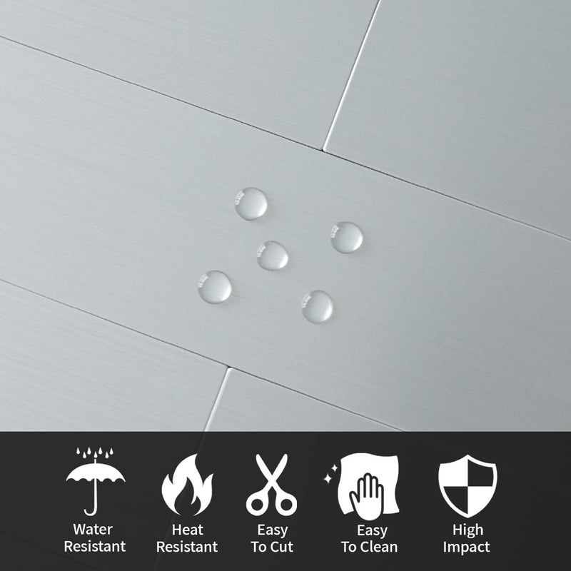 AULIGET 3" x 12" Peel and Stick Backsplash Wall Tiles, PVC Composite Stick on Tiles for Backsplash Kitchen, Bathroom, Laundry Room, Camper, Fireplace (40, Brushed Metal) - Image 3