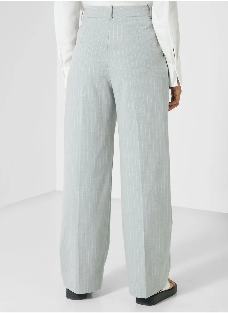 MANGO Striped High Waist Pants