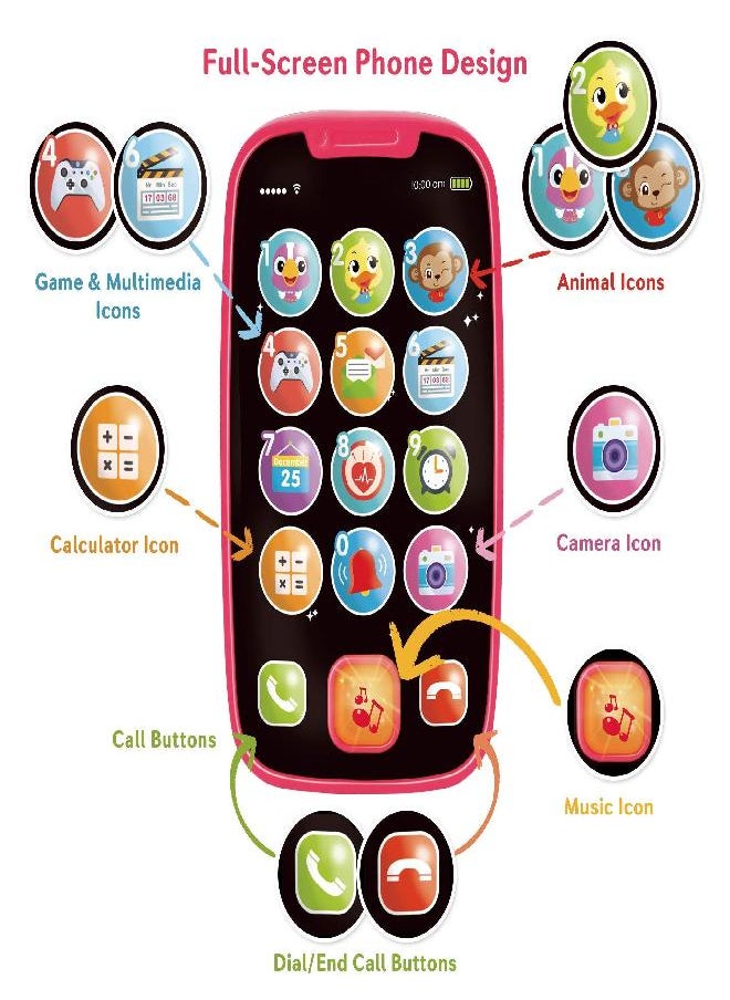 My First Smartphone - Cell Phone Baby Toy, for Toddlers and Young Children - 15 Unique Buttons and Functions, Musical Melodies, Animal Sounds and Number Learning - for 1-Year-Old Kids and Older