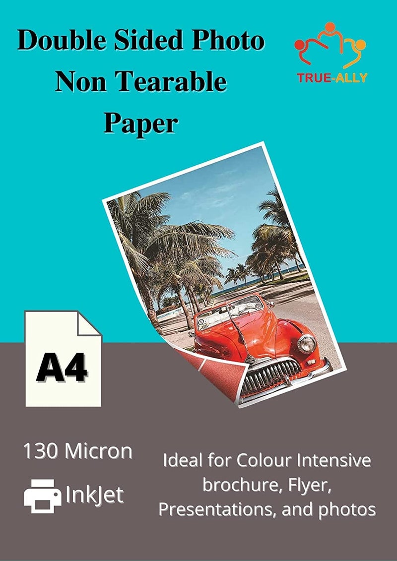 True-Ally Premium A4 130 Micron Double sided Non Tearable, Water Proof, Instant Dry Glossy Inkjet Photo Paper A4 (210 x297 mm) (A4-40 Sheets) - Image 1