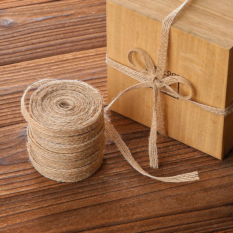 UBCGOTT 6 Rolls Burlap Ribbon Natural Burlap Fabric Ribbon 1/4 inches Tan Jute Linen Ribbon Rolls for Gift Wrapping Bows Making,DIY Crafts,Party Decoration - Image 4
