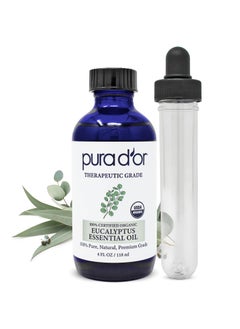 Pura d'or PURA D'OR Organic Eucalyptus Essential Oil (4oz with Glass Dropper) 100% Pure & Natural Therapeutic Grade for Hair, Body, Skin, Aromatherapy Diffuser, Relaxation, Massage, Home, DIY Soap 