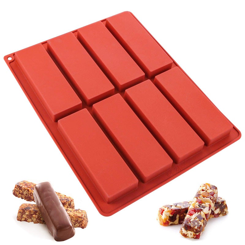 Webake Chocolate Molds Silicone Bar Mold for Granola Cereal Energy Bars 45 Inch Long Rectangular For Baking Butter 8 Cavities