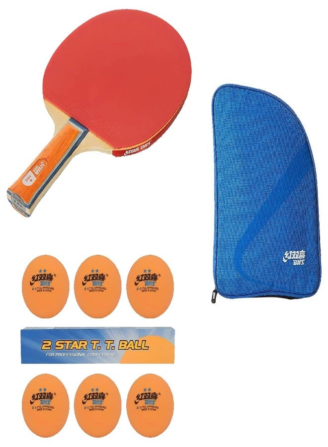 دي إتش أس مضرب تنس الطاولة A1003 DHS مع كرة تنس الطاولة DHS 40 مم بنجمتين برتقالية (علبة من 24 قطعة) وغطاء مضرب تنس الطاولة RC104 DHS أزرق - Image 1