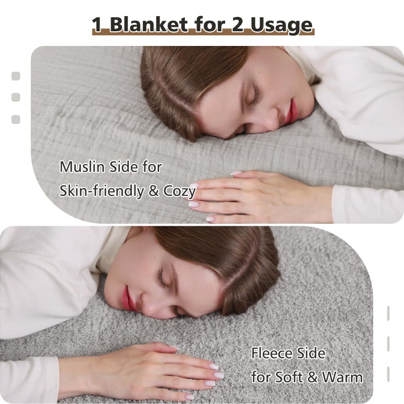 يمي Emme Muslin Cotton Fleece رمي بطانية عكسية - 50 ""*60 " - Image 2