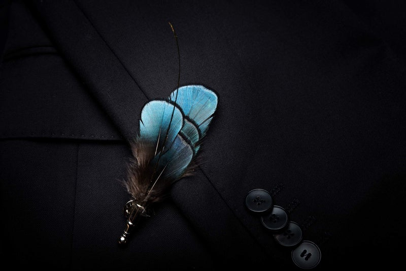 RBOCOTT Blue Leather Feather Handmade Pre-tied Bow tie and Brooch Sets for Men(8) - Image 4