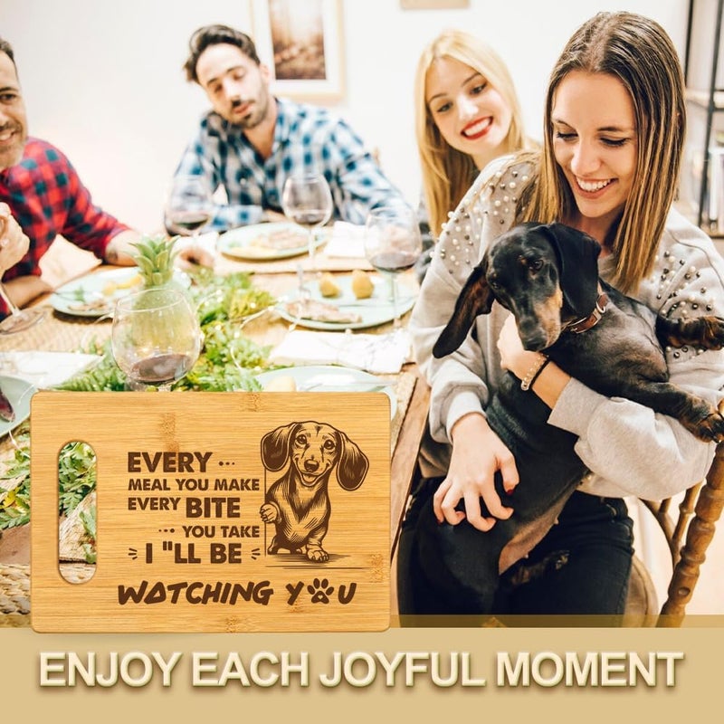 Palasarkaaa Housewarming Birthday Christmas Gifts for Dog Lovers Women Friends, Food Serving Bamboo Cutting Board Cheese Board for Home Kitchen Decor with Cute Towel, I'll Be Watching You - Dachshund Mom Dad - Image 4