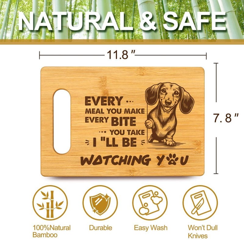 Palasarkaaa Housewarming Birthday Christmas Gifts for Dog Lovers Women Friends, Food Serving Bamboo Cutting Board Cheese Board for Home Kitchen Decor with Cute Towel, I'll Be Watching You - Dachshund Mom Dad - Image 2