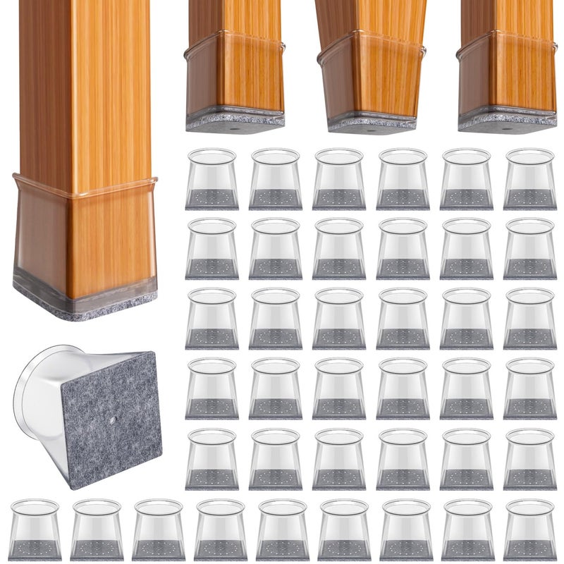 BUMACO Chair Leg Floor Protectors Square Chair Leg Protectors for Hardwood Floors Silicone Pads Covers to Protect Floors Clear-40 Pcs Square XL (1-1/2" to 1-7/8" - Image 1
