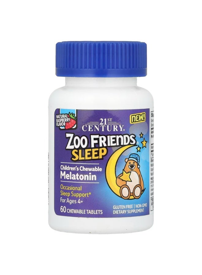 21st Century, Zoo Friends Sleep, Children's Chewable Melatonin, Ages 4+, Raspberry, 60 Chewable Tablets - Image 1
