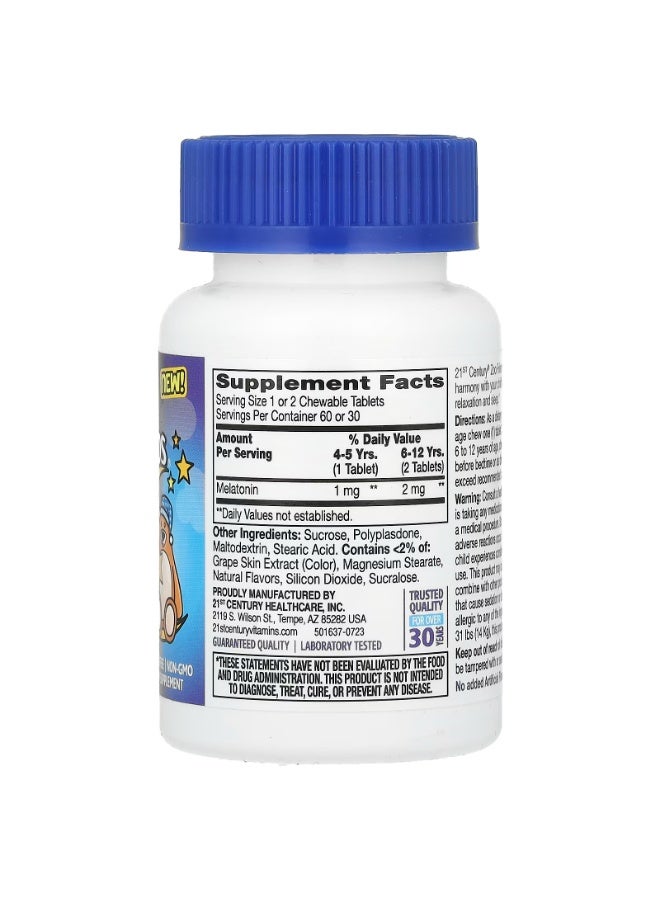 21st Century, Zoo Friends Sleep, Children's Chewable Melatonin, Ages 4+, Raspberry, 60 Chewable Tablets - Image 2