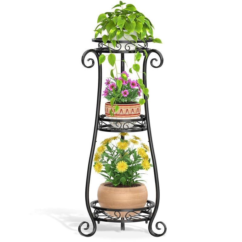 LASZOLA 3 Tier Black Metal Plant Stand for Multiple Large Planters Indoor Outdoor Organizer, Heavy Duty Tall Flower Stand for Corner Patio Bathroom Office, Modern Sturdy Vertical Iron Rack, Cat Proof - Image 1