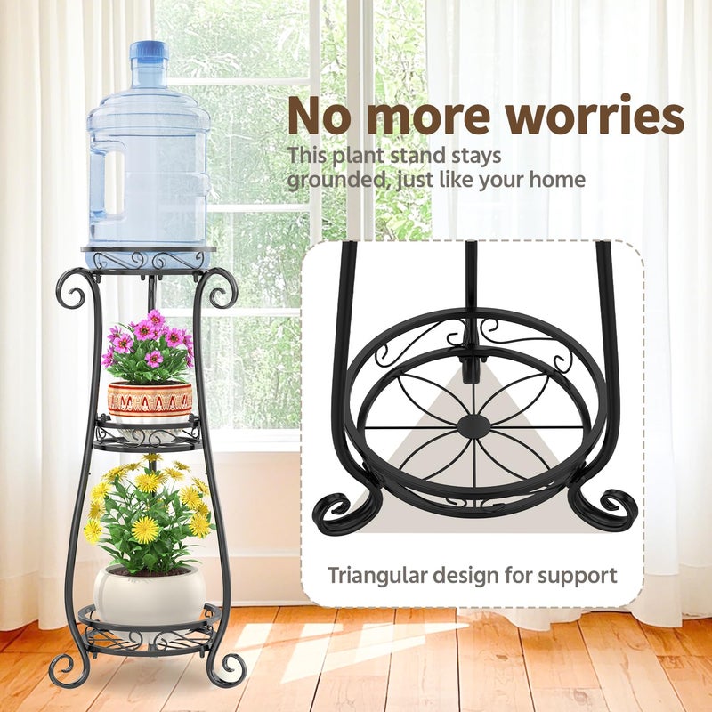 LASZOLA 3 Tier Black Metal Plant Stand for Multiple Large Planters Indoor Outdoor Organizer, Heavy Duty Tall Flower Stand for Corner Patio Bathroom Office, Modern Sturdy Vertical Iron Rack, Cat Proof - Image 3