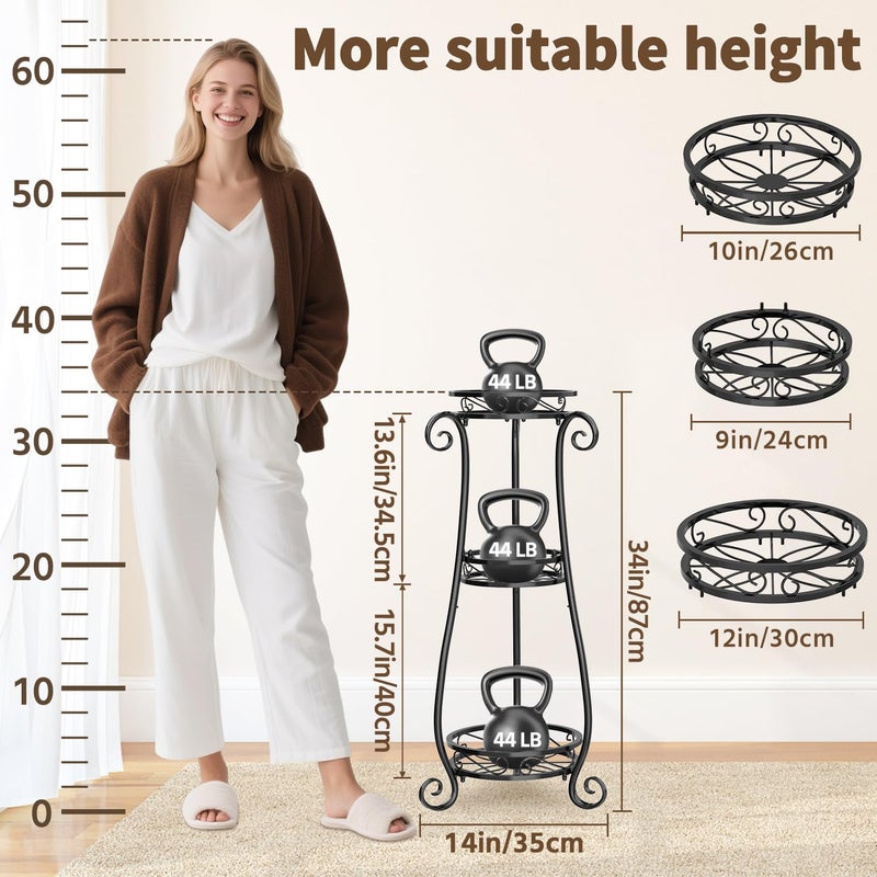 LASZOLA 3 Tier Black Metal Plant Stand for Multiple Large Planters Indoor Outdoor Organizer, Heavy Duty Tall Flower Stand for Corner Patio Bathroom Office, Modern Sturdy Vertical Iron Rack, Cat Proof - Image 5
