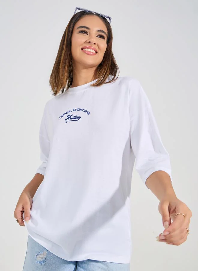 Styli Oversized Graphic Print T-Shirt with Dropped Shoulder