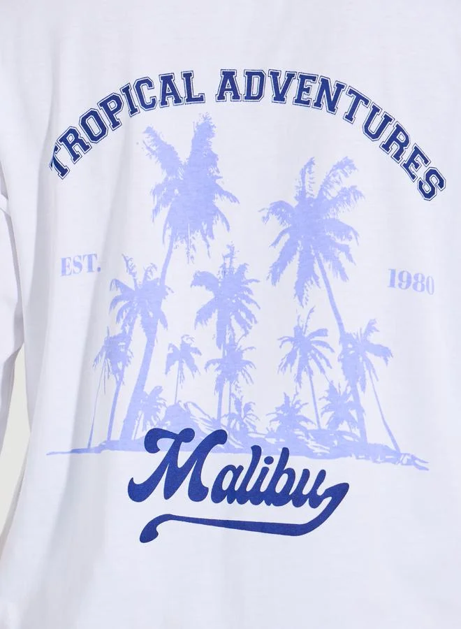 Styli Oversized Graphic Print T-Shirt with Dropped Shoulder