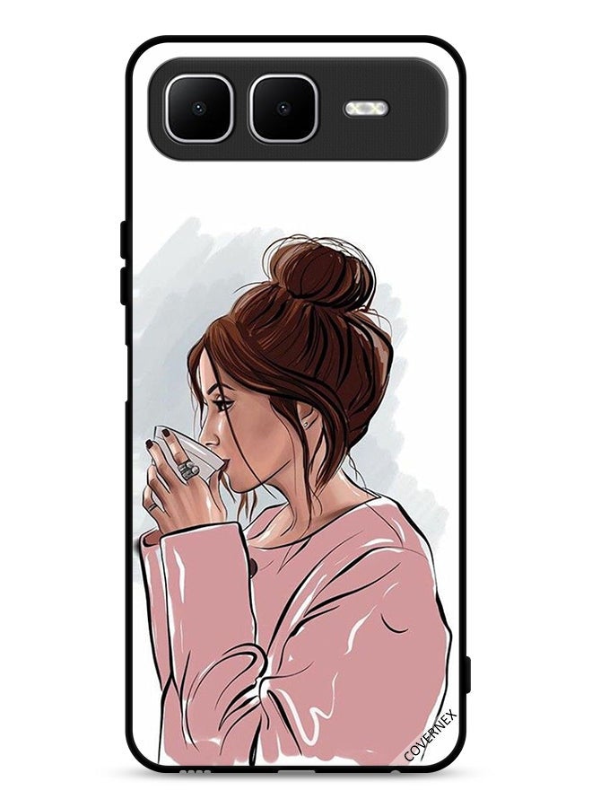 Covernex Infinix Smart 10 Plus Protective Case Cover Girl Drinking Tea Art
