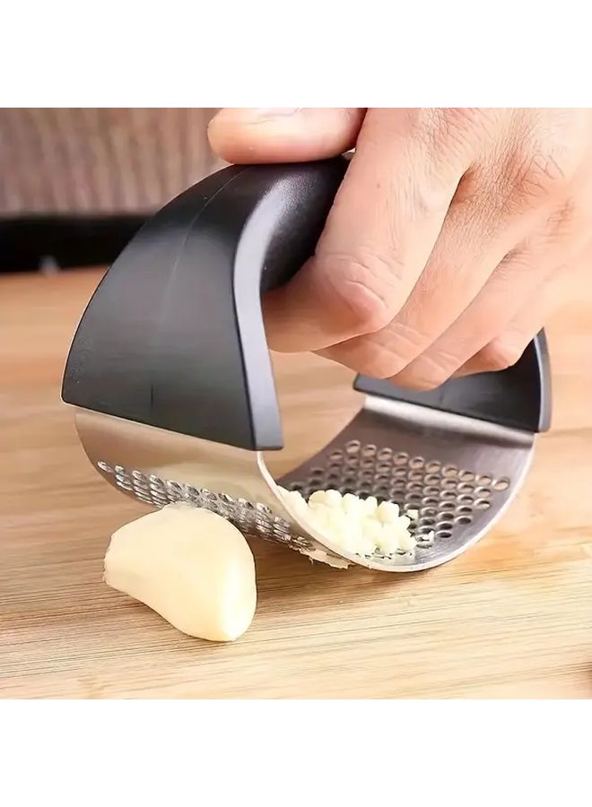 Black Stainless Steel Garlic Press And Masher With Heavy Duty Handle For Easy Crushing - Image 1