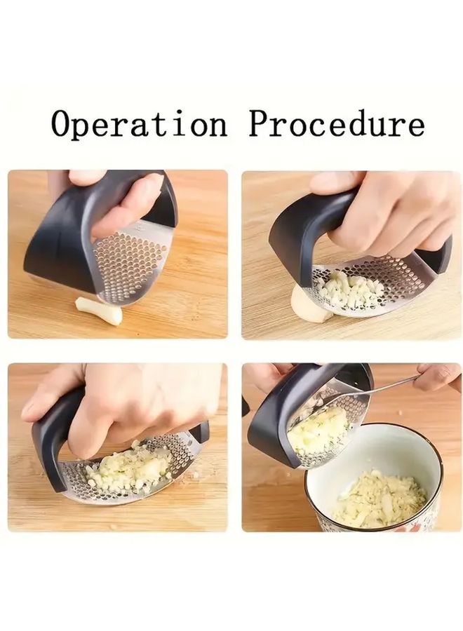 Black Stainless Steel Garlic Press And Masher With Heavy Duty Handle For Easy Crushing - Image 2