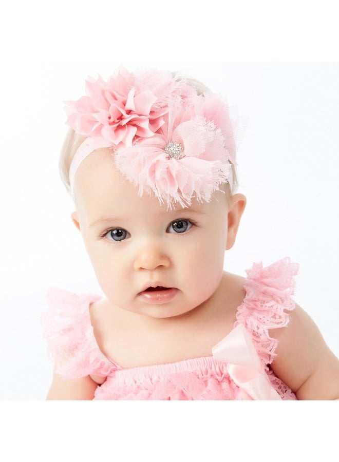 My Lello Headband Shabby Fabric Flower Cluster Baby - Infant - Toddler - Girl Stretchy Elastic Ivory - Image 2