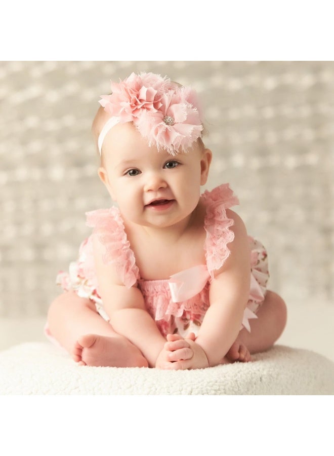 My Lello Headband Shabby Fabric Flower Cluster Baby - Infant - Toddler - Girl Stretchy Elastic Ivory - Image 4