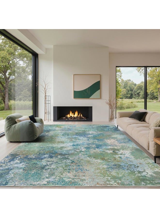 GENIMO Washable Rugs 8x10 Area Rugs for Living Room Bedroom, Modern Abstract Rug Ultra Soft Indoor Area Rugs 8x10 for Dining Room, Low Pile Carpet with Non Slip Backing, Abstract Blue Green - Image 1