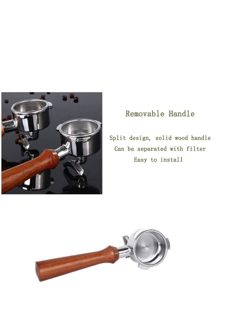 54mm coffee portable filter for Breville coffee machine, coffee handle filter bracket solid wood double nozzle coffee machine parts portable filter handle stainless steel reusable (e round mahogany)