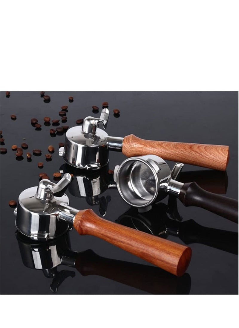 54mm coffee portable filter for Breville coffee machine, coffee handle filter bracket solid wood double nozzle coffee machine parts portable filter handle stainless steel reusable (e round mahogany)