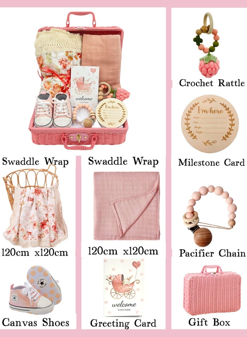 Baby Gift Set – 8-Pieces Newborn Essentials with Swaddle Blankets & Adorable Accessories (Peach) - Image 2