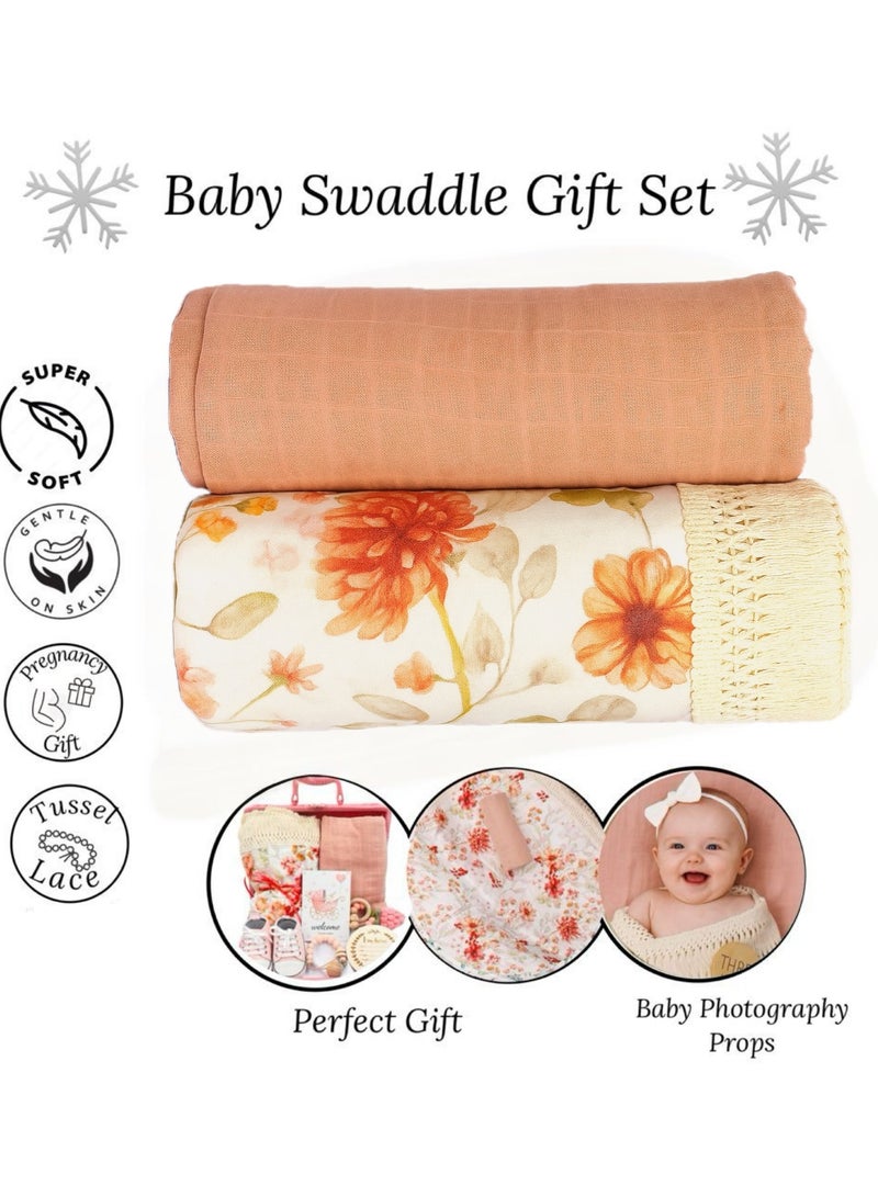 Baby Gift Set – 8-Pieces Newborn Essentials with Swaddle Blankets & Adorable Accessories (Peach) - Image 5